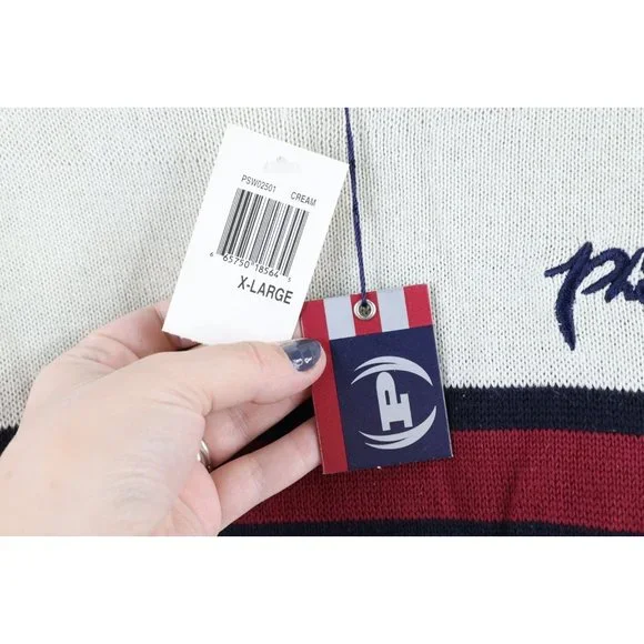 NOS Vtg Phat Farm Mens XL Striped Spell Out Script Marled Knit Sweater Cream